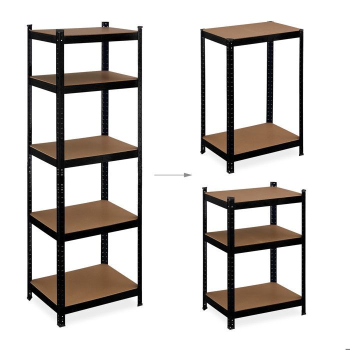 Estantería de alta resistencia Relaxdays, 180 x 60 x 45 cm (alto x ancho x profundidad), soporta hasta 500 kg, 5 niveles, ideal para sótano, garaje o trastero, fabricada en acero negro.
