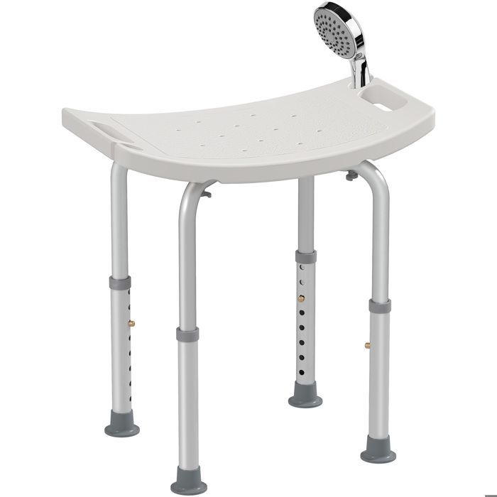 Taburete de ducha - HOMCOM - silla ajustable para personas mayores y personas con discapacidad, con patas antideslizantes - aluminio - blanco