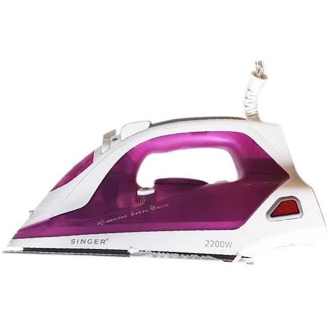 SINGER STI-1720 - Ferro da stiro - Anticalcare - Getto di vapore orizzontale o verticale - 2200 W - Piastra in acciaio inox