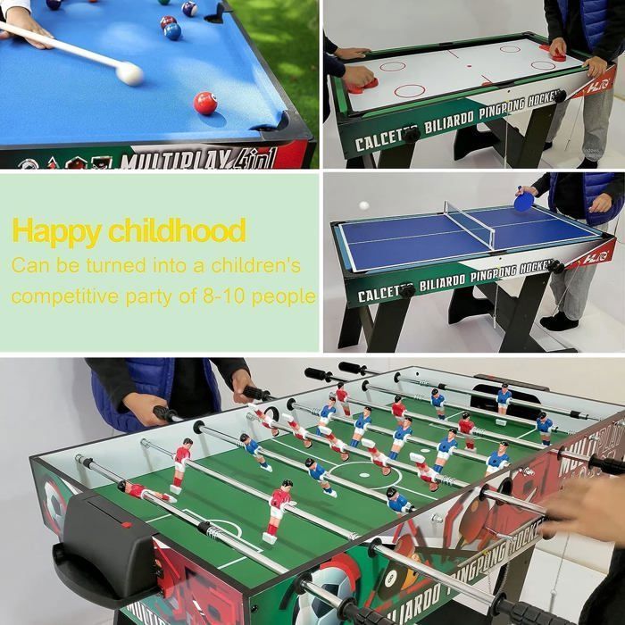 Tavolo da gioco pieghevole 4 in 1 - Calcio balilla - Biliardo - Ping-pong - Hockey - Asta telescopica - 121x61x81 cm