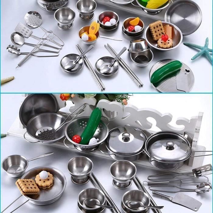 Set da cucina giocattolo per bambini da 25 pezzi, con utensili robusti in acciaio inossidabile.