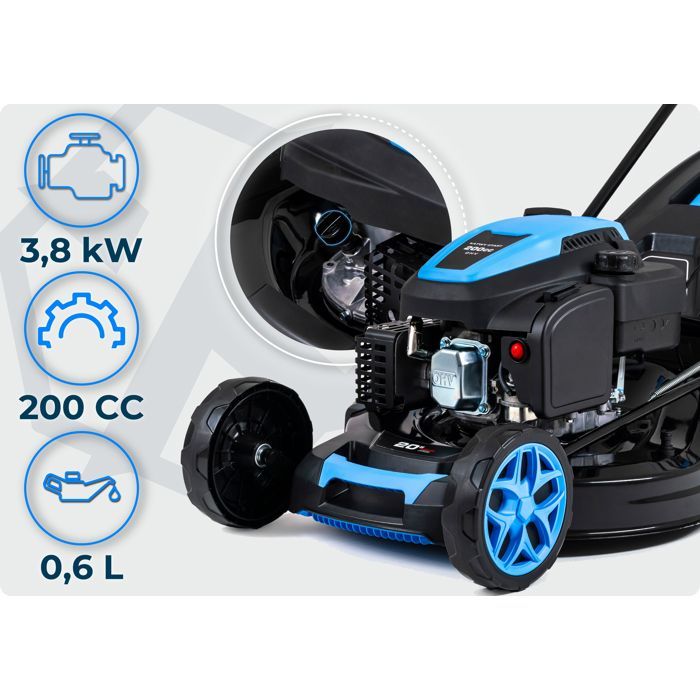 Rasaerba a benzina HEXWELT HW-KS-200 | 200 cc | 5,1 CV | Lama da 51 cm | Semovente | Cesto di raccolta erba da 60 litri e funzione mulching | Altezza regolabile