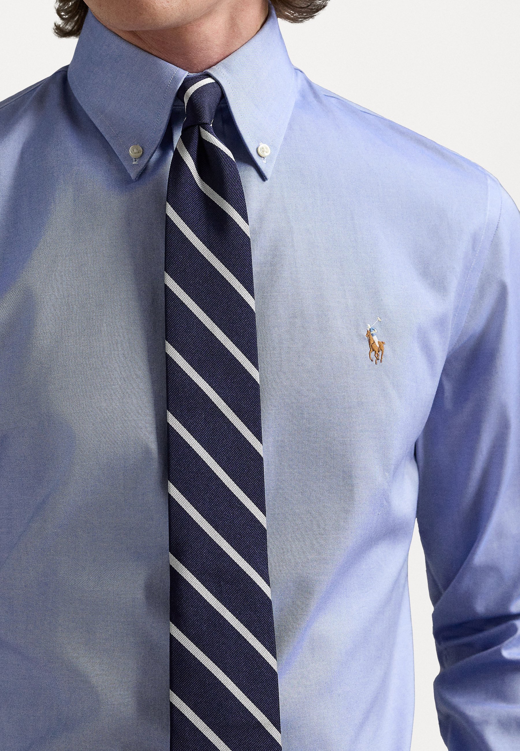 Camicia Polo Ralph Lauren Slim Fit Pinpoint Oxford - Blu scuro/bianco