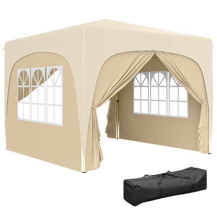 Outsunny Pavillon/Partyzelt – Faltbar – 3 x 3 x 2,73 m – Tragetasche – Sand