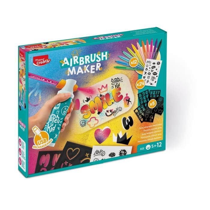 Aerografo, bomboletta spray per graffiti per bambini - Maped Creativ - Spray elettronico con pennarelli - Kit creativo per lavori manuali