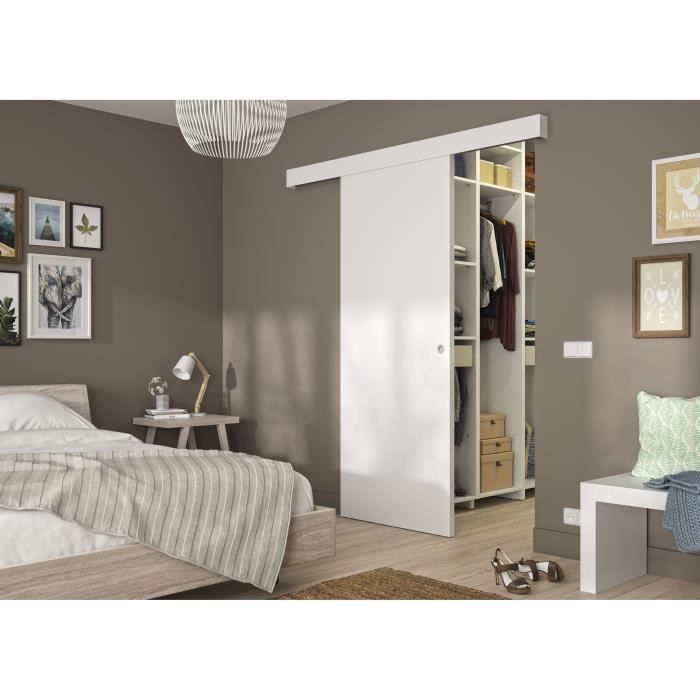 OPTIMUM - Kit de puerta corredera blanca + riel + embellecedor blanco - Alto 204 x Ancho 93 x Profundidad 4 cm