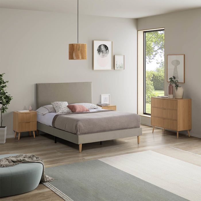 Aura gestoffeerde bedbodem 140x190 cm Beige, Hoogte 30 cm