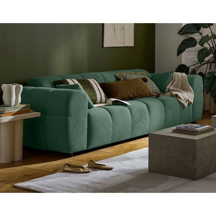 Ray – 3-Sitzer-Sofa mit gerader Sitzfläche in strukturiertem Stoff – Salbeigrün