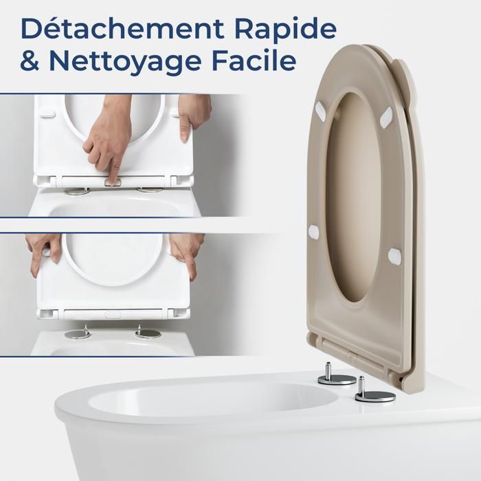 AquaWise Abattant WC Silencieuse Résine Duroplast Cuvette Wc softclose Antibactérienne Rapide à Nettoyer Démontage Facile Crème