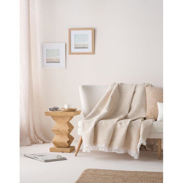 Multifunctional throw for bed and sofa. Throw - Soft and breathable honeycomb cotton bedspread - 130*180 cm, beige