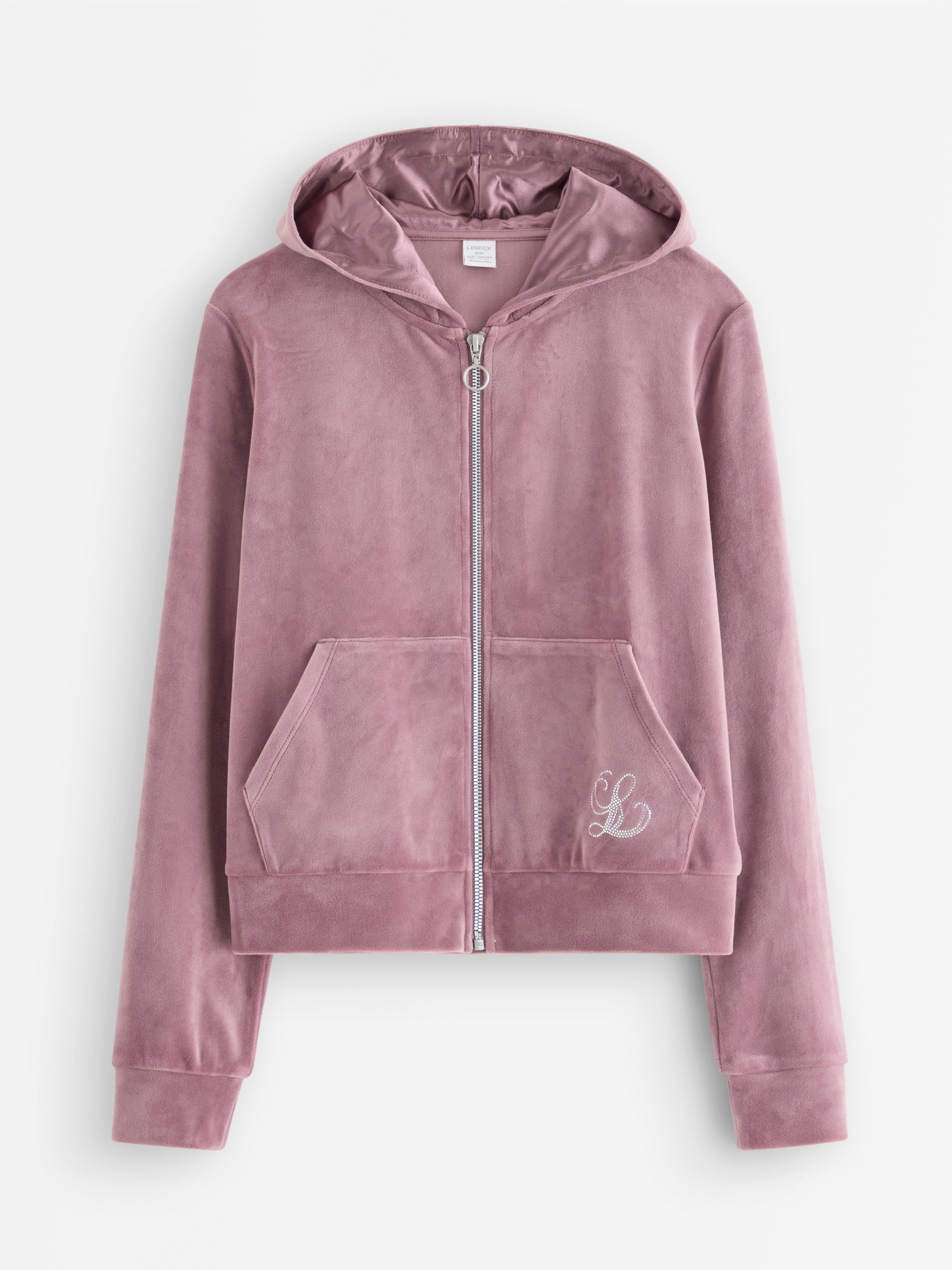Hettegenser i velour lilla
