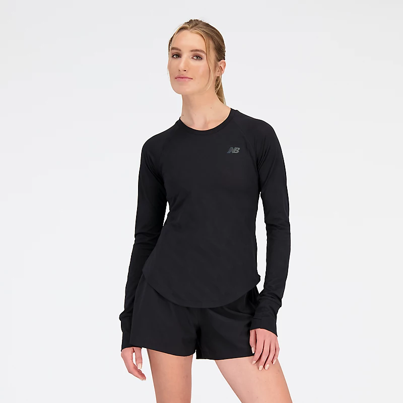 Koszulka damska Q Speed Jacquard z długim rękawem - CZARNY