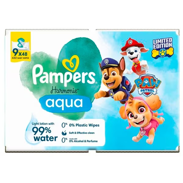 Vlažne maramice Aqua Paw Patrol, 9 komada, 9 x 48 komada