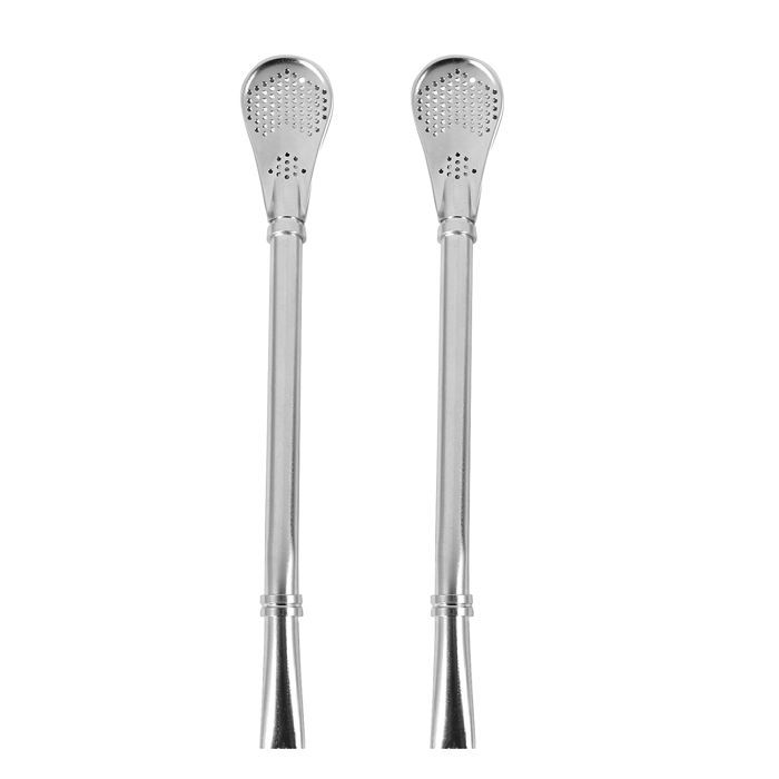 Set of 2 Pieces ~ Stainless Steel Yerba Mate Tea Drinking Straw with Filter and Drinking Canister