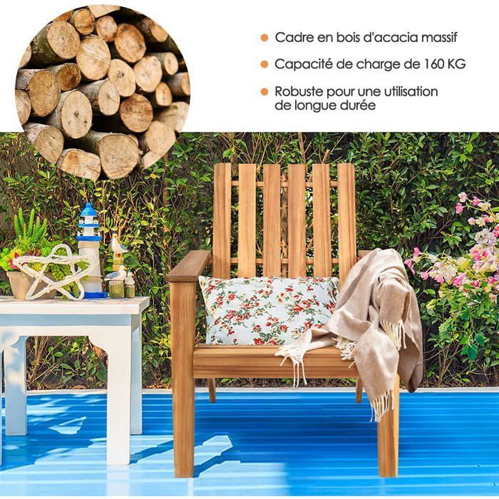 Sedia da giardino COSTWAY in legno di acacia, design Adirondack, resistente alle intemperie, portata massima 160 kg, per patio, balcone, colore naturale.