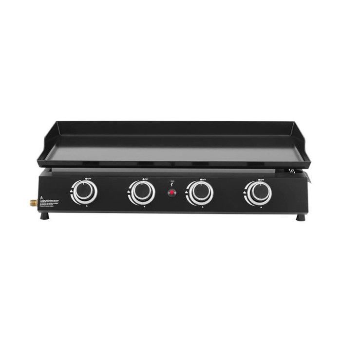 Plancha de gas Alma de 4 quemadores - COOKING BOX BY FAVEX - Placa de acero esmaltado de 77,5 x 33,8 cm - 4 quemadores de 9,6 kW - Para 12 personas - Negra