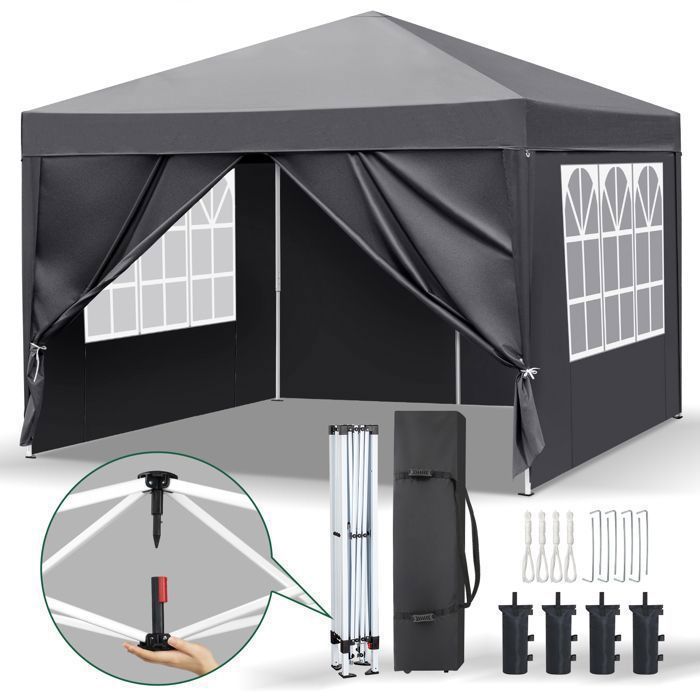 Cenador de jardín, carpa de recepción, carpa para eventos - 3x3m, con 4 bolsas de lastre, carpa plegable, carpa de jardín