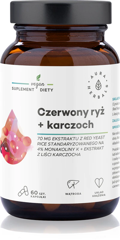 Výživový doplnok Aura Herbals Červená ryža a artičoky Bylinné kapsuly na udržanie zdravej hladiny cholesterolu