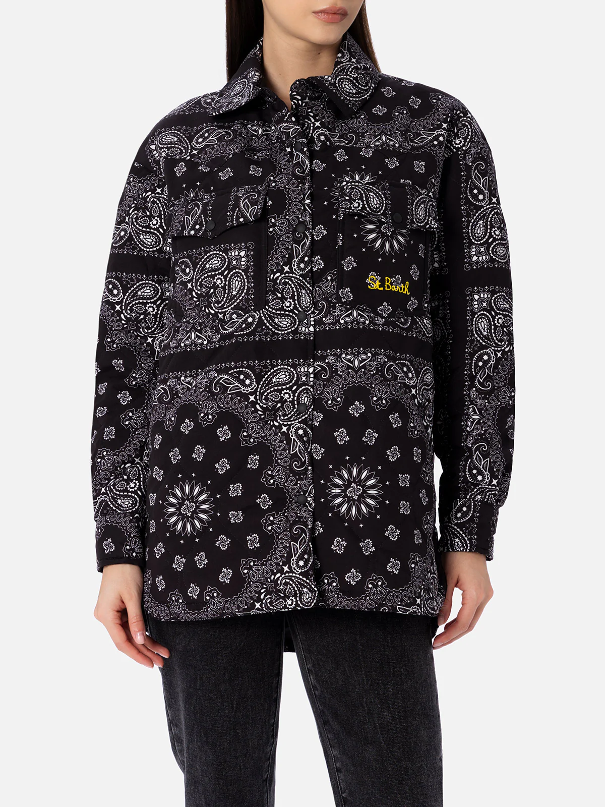 Veste noire à imprimé bandana pour femme