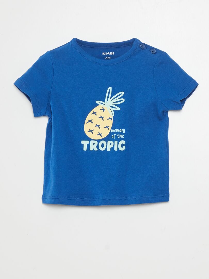 Bedrukt T-shirt met korte mouwen - BLAUW