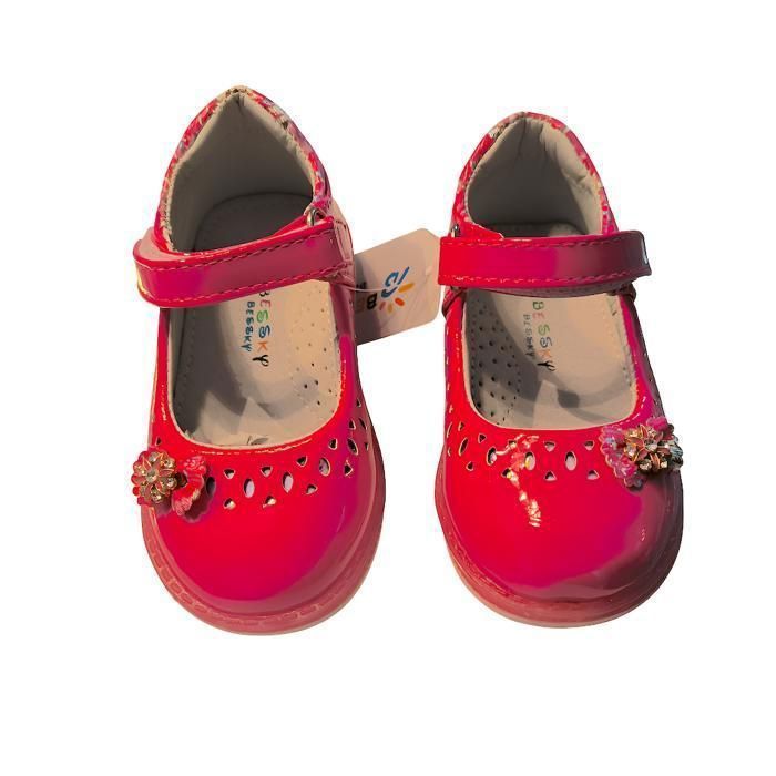 Chaussures - Enfant - Fille - Salomés - Babies - Cuir - Verni - Rose - Fuchsia - Motif Fleur - Pointure du 21 au 26