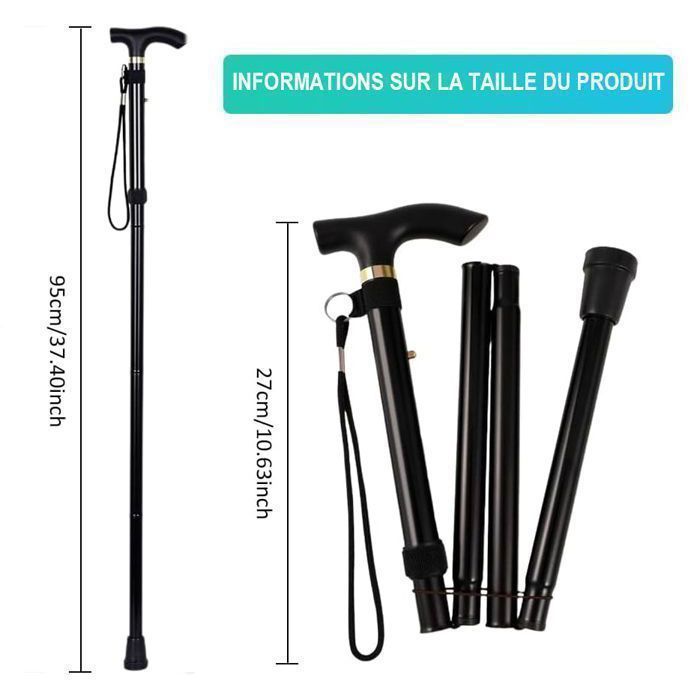 Folding All-Terrain Walking Stick, Hiking Poles, Swivel Tip and Robust Mobility Aid, Adjustable Walking Stick