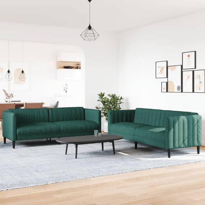 vidaXL Ensemble de canapés 2 pcs vert foncé tissu, canapé, siège de canapé, canapé relax, canapé confort, fauteuil de 3209242