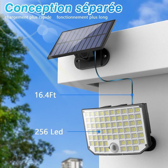 Lámpara solar para exteriores - 256 LED - Paquete de 2 - Sensor de movimiento - 3 modos de iluminación - IP65