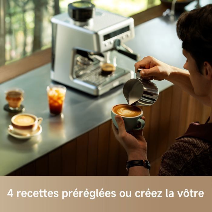 MOVA S20 Pro – Cafetera espresso con molinillo integrado, presión de 20 bares, doble caldera y espumador de leche, color plata.