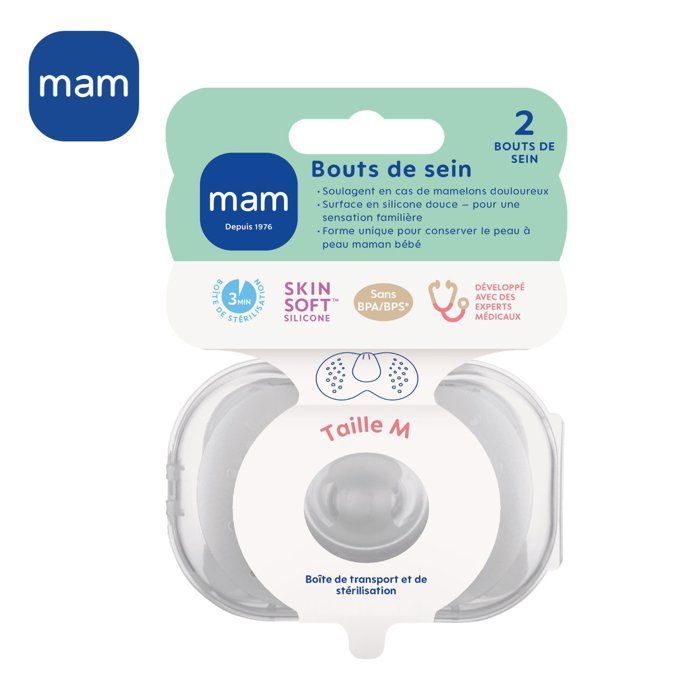 MAM Bout de sein Taille M - Silicone - Bte stérilisation X2
