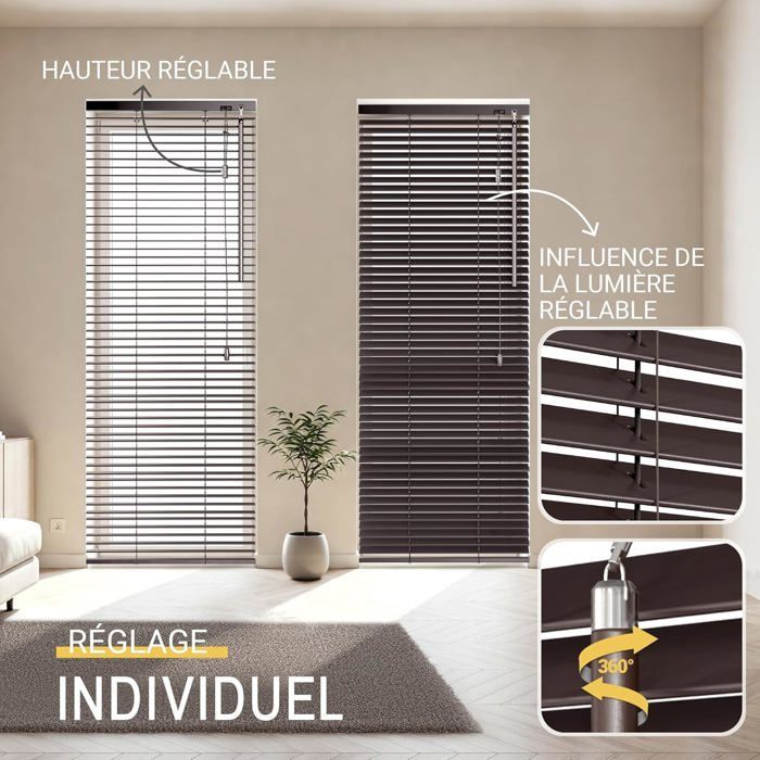 Persiana veneciana Sol Royal FSC de madera SolDecor JH3 - Marrón oscuro 100x160cm - Lamas ecológicas - Para ventanas y puertas