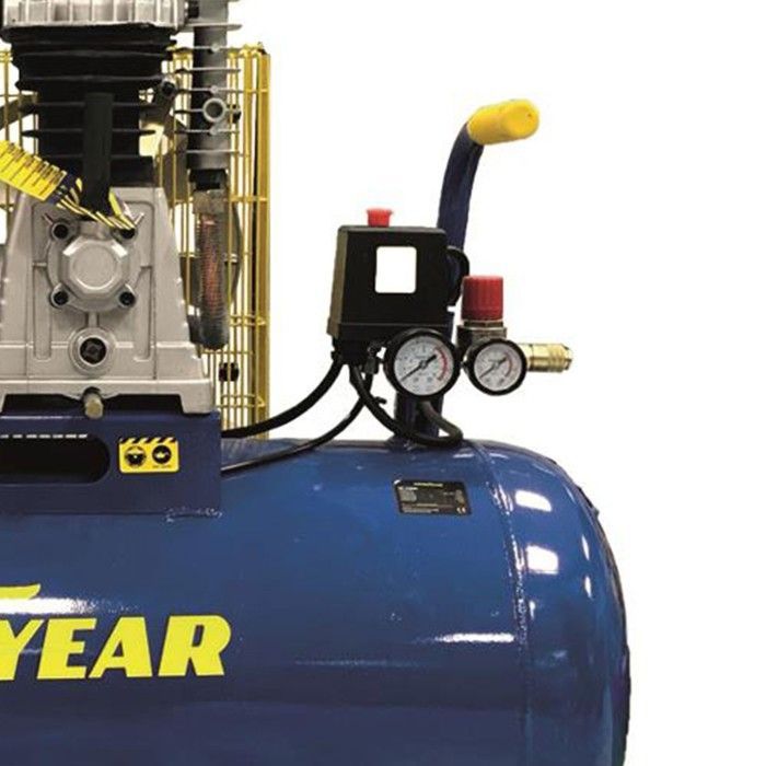 Compresor de aire Goodyear de 100 L con transmisión por correa - 3 HP - 2250 W - 10 bar - Caudal de 350 L/min