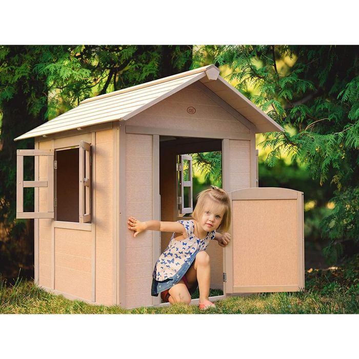 Casita de juegos infantil de madera verde Lakeside Valley de FSC y Resysta AXI - Casita de juegos para exteriores