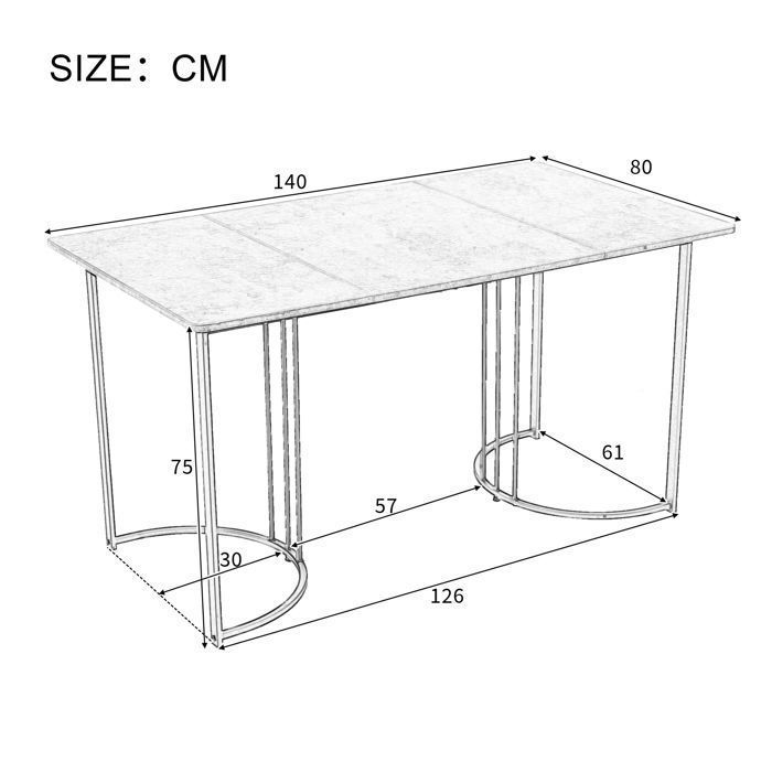 Conjunto de mesa de jantar de 140×80 cm com 4 cadeiras - Conjunto moderno de mesa e cadeiras para cozinha/sala de estar - Cadeiras em linho cinza escuro