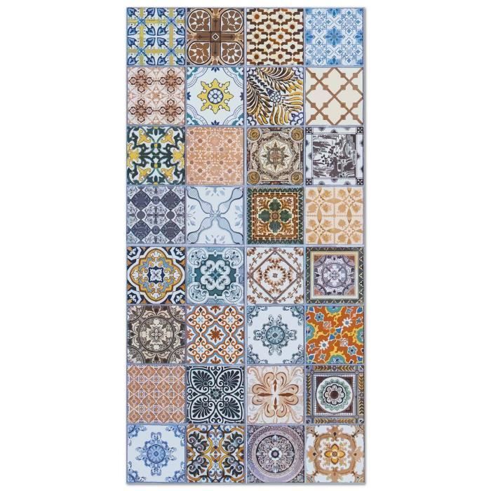 Alfombra panorámica de vinilo Nijar Original con estampado de baldosas de cemento, 60x200 cm - Alfombra de PVC para cocina, oficina y sala de estar.