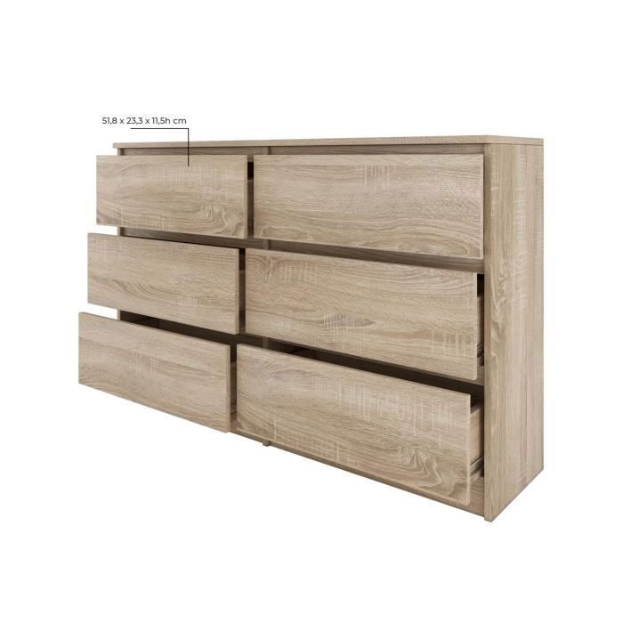 Commode - MILAN - 120x30x77 cm - 6 tiroirs - Bois - Style contemporain