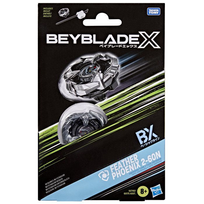 Beyblade X Starter Pack Feather Phoenix 2-60N BX, toupie Takara Tomy de type défense avec lanceur, toupies de compétition, dès 8 ans