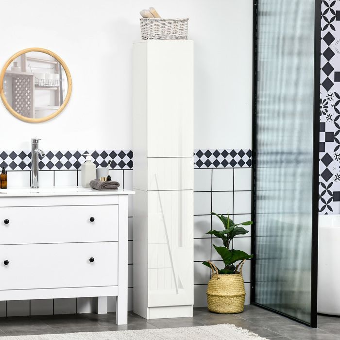 Kleankin - Bathroom storage column cabinet - Particleboard - 30x28x170cm - White
