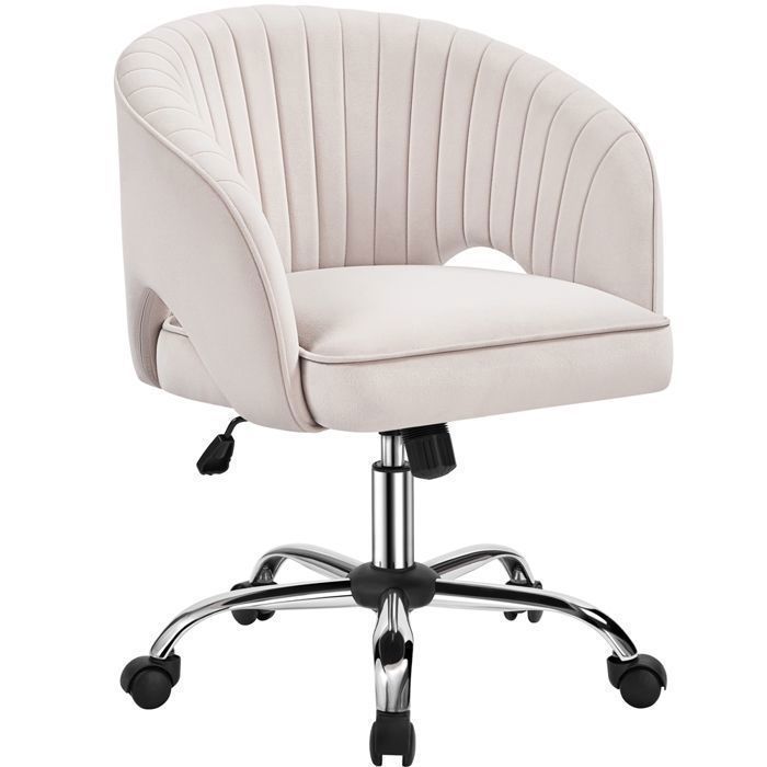 Yaheetech Velvet Office Chair with Rounded Tufted Backrest, Swivel, Casters, Height Adjustable Seat, Living Room, Cream