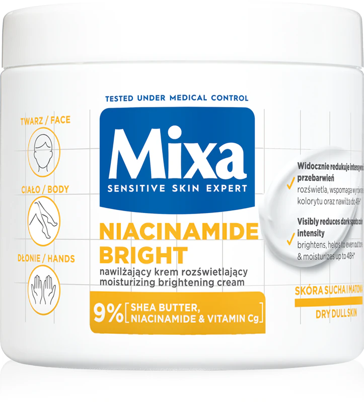 Mixa Niacinamide Bright multifunkčný krém, intenzívne hydratačný krém proti zafarbeniu pleti