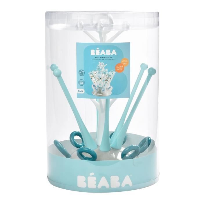 Scolabiberon a forma di albero BÉABA, grande capacità per 6 biberon e accessori, vassoio raccogli-acqua rimovibile, design intelligente, blu