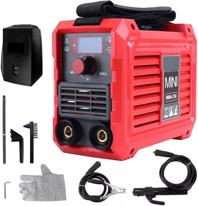 Máquina de soldar, máquina de soldar MMA inverter de 250 A, pantalla digital, portátil, 22 x 10,5 x 16 cm.