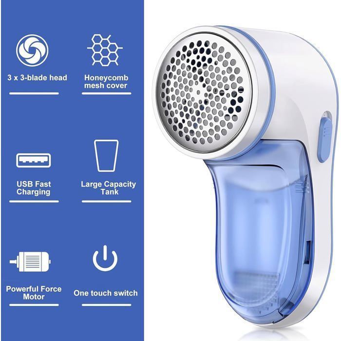 RasoirAnti‑boulocheÉlectriqueRechargeableUSB,DéboulocheurPortableBleuavec1LamedeRechange,Anti‑PeluchespourVêtements Label