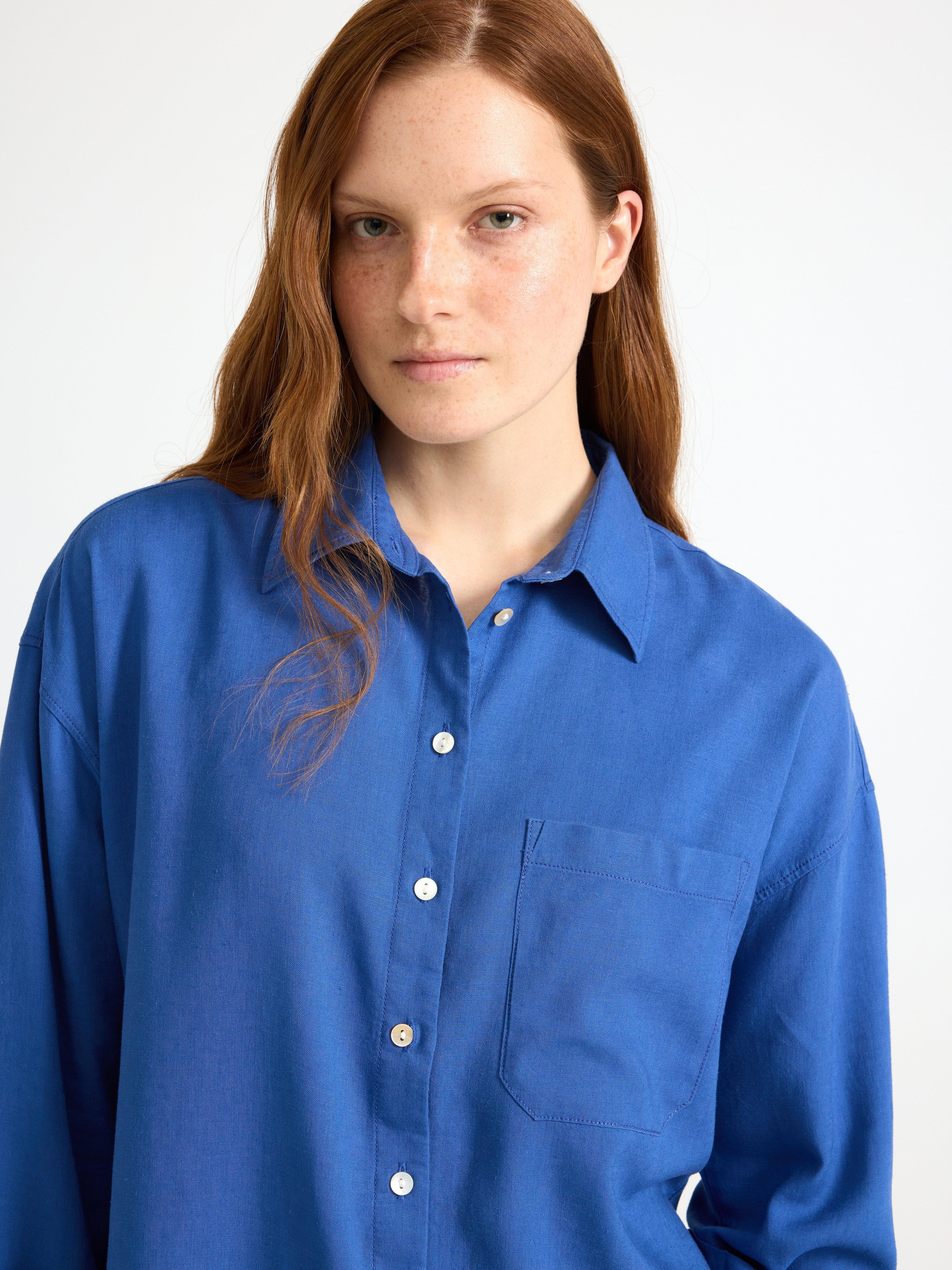 Camisa de linho misto azul