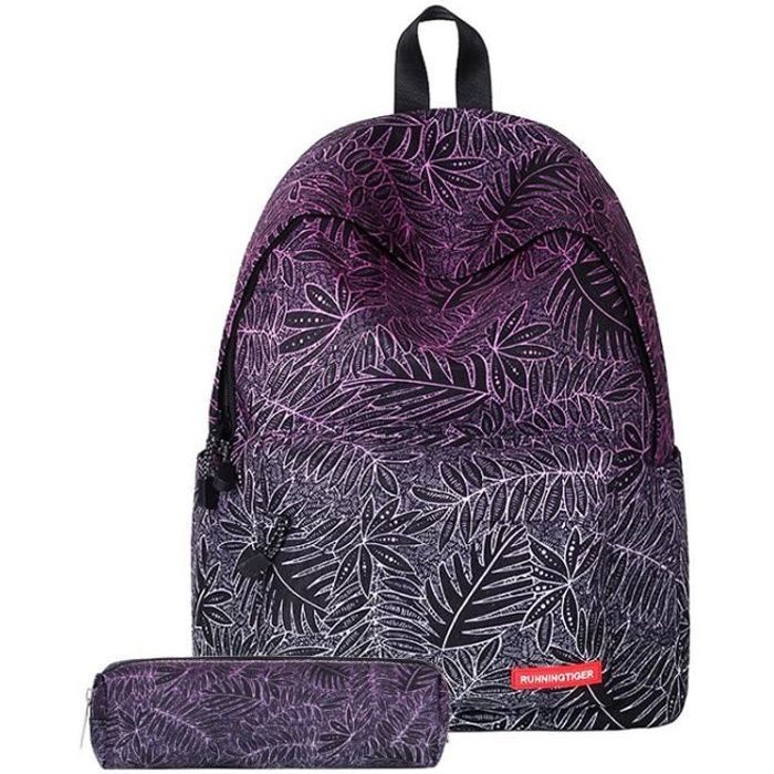Girls' Schoolbag - Floral Print - Purple - 30*17*40cm - Decompression