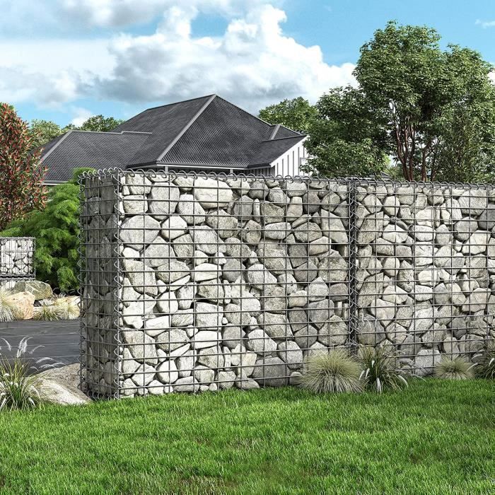 Set van 4 gabionstenen 100 x 80 x 30 cm Kolom Tuinbank Gegalvaniseerde stenen muur SONGMICS
