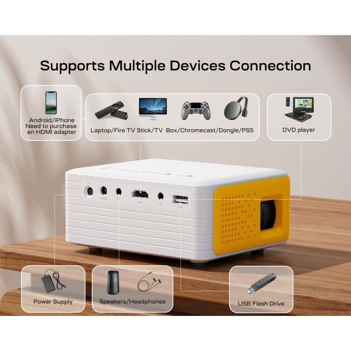 Projetor de vídeo YOTON Y3 - Mini projetor 1080P - para cinema em casa, 7500 lúmens - HDMI/USB/AV/Computador