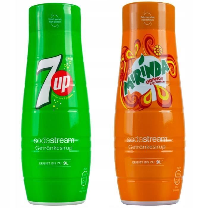 Sodastream 7UP and Mirinda Sparkling Drink Syrup - 2 x 440ml Pack - Makes up to 9L