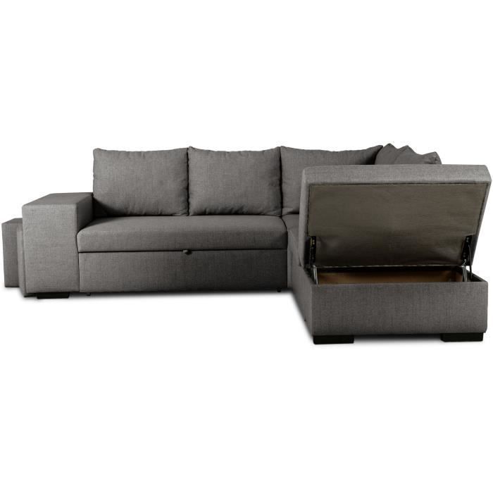 Sofá cama esquinero reversible de 4 plazas MITCHELL - Tela antracita - Ancho 247 x Profundidad 91 x Alto 205 cm - Compartimento de almacenamiento
