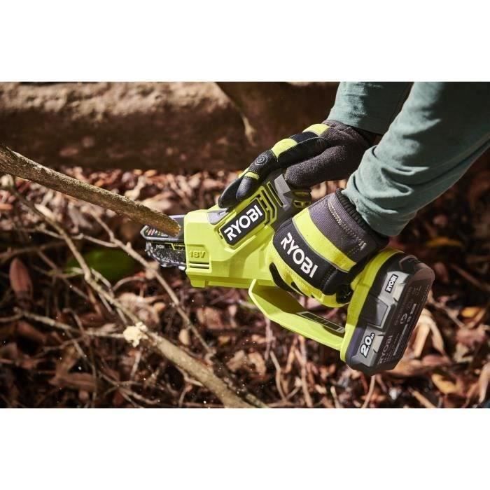 RYOBI - Podadora de mano sin escobillas de 18 V, barra guía de 10 cm, 6 m/s + 1 batería de 4 Ah y cargador - RY18PSX10A-0 + RC18120B-140X